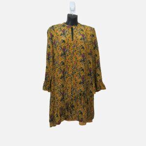 Madewell x Karen Walker Size 6 Floral Ruffle Silk Dress Long Sleeve Yellow